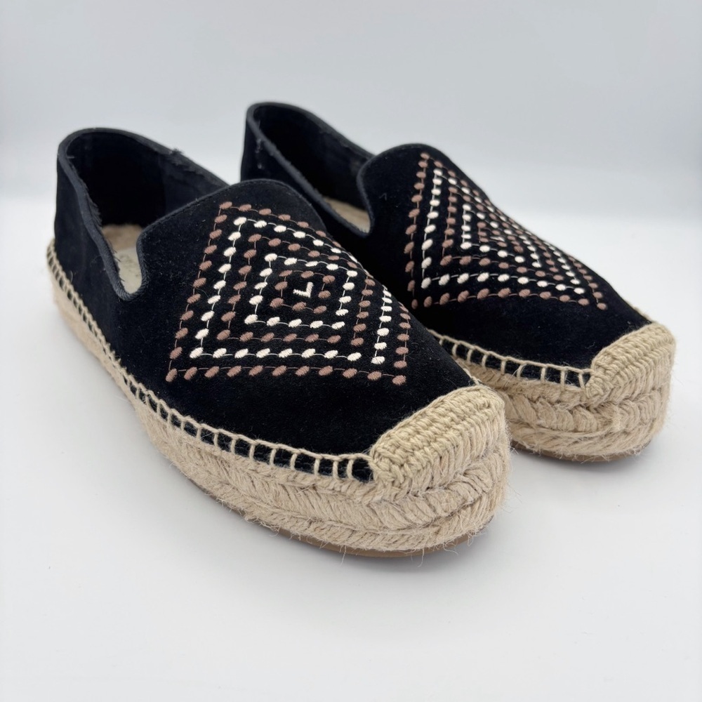 Jack Rogers Black Suede Embroidered Espadrilles Sz 7.5 Summer Classic